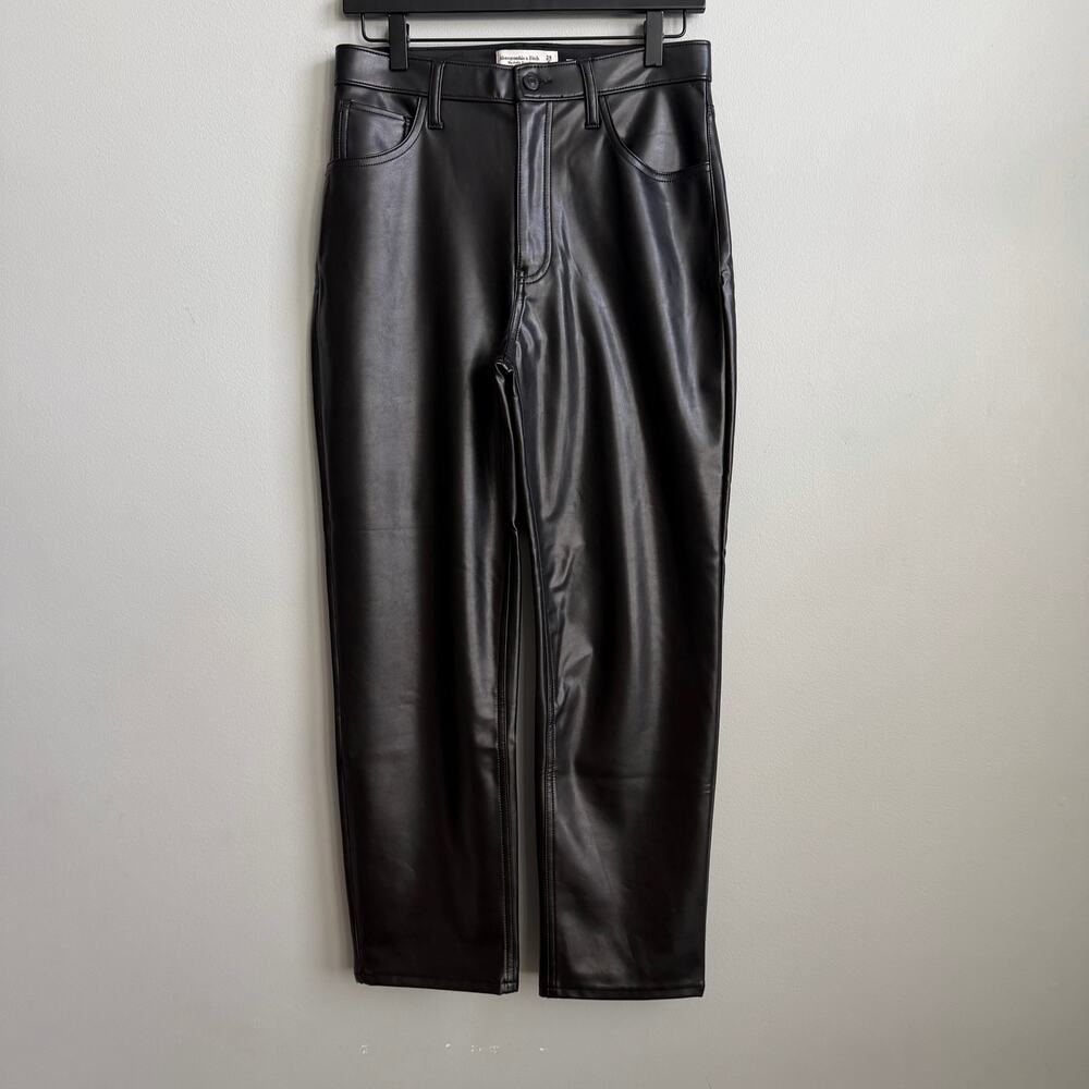 Abercrombie & Fitch Ankle Straight High Rise Vegan Leather Pants in Black 6/28 - Picture 4 of 15